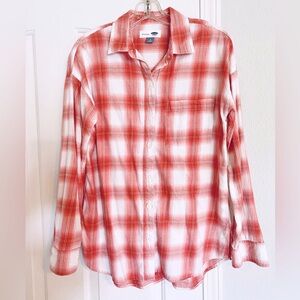 Old Navy Women’s Flannel Button Down Shirt Top Pink Boyfriend Fit Small S